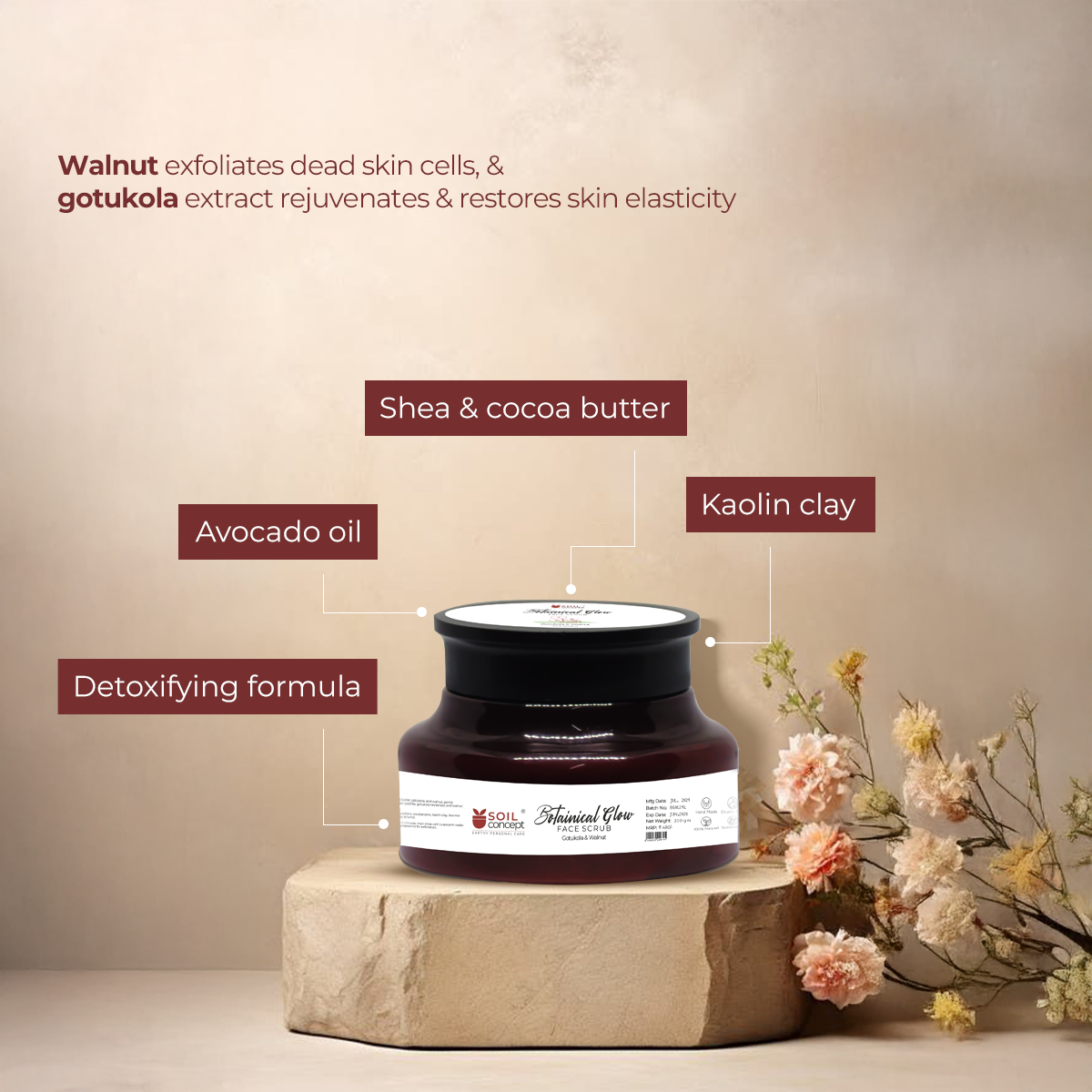 Botanical Glow Face Scrub-Gotukola and Walnut - Image 4